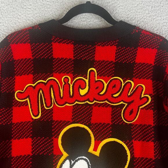 Mickey Mouse Cardigan Sweater Womens Small Red Buffalo Plaid Disney Forever 21 - Picture 3 of 11